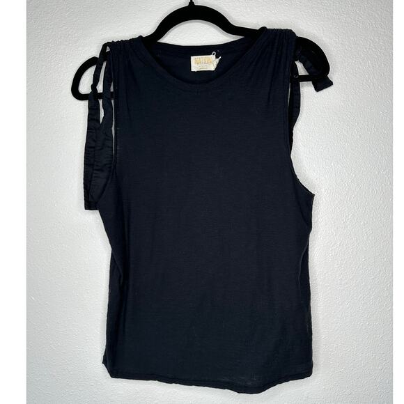 Nation Ltd Black Ruched Shoulder Tie Sleeveless Tank Top S - Picture 1 of 12